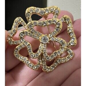 Vintage signed MONET Goldtone Brooch Floral Design with CRYSTALS Coquette